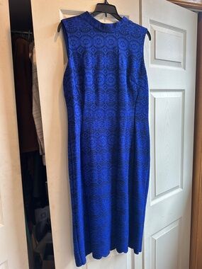 Vince Camuto Cobalt Blue Sleeveless Lace-Overlay Midi Dress